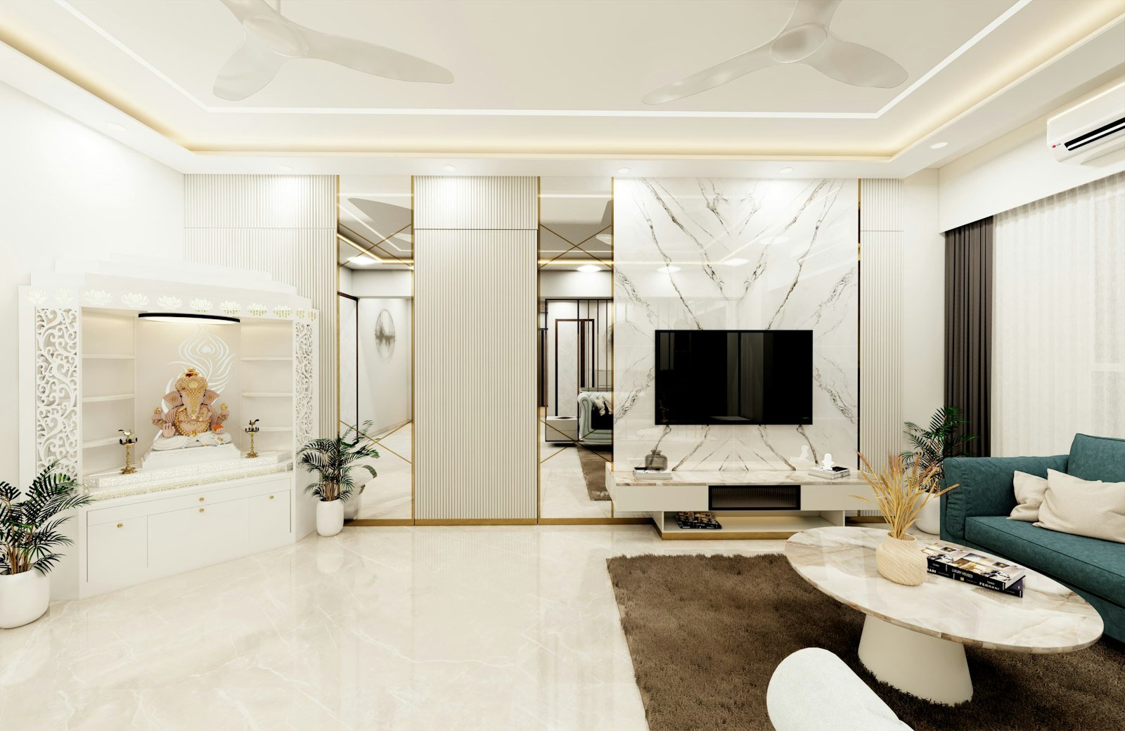Contemporary living space with an integrated television